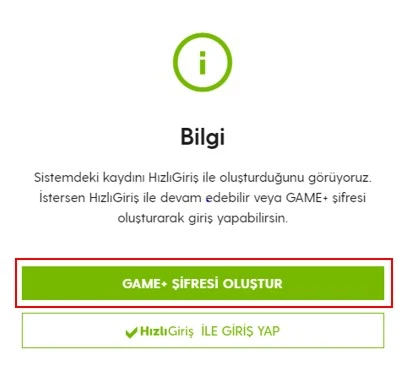 GeForce NOW Powered by Turkcell Gameplus Şifre Oluştur